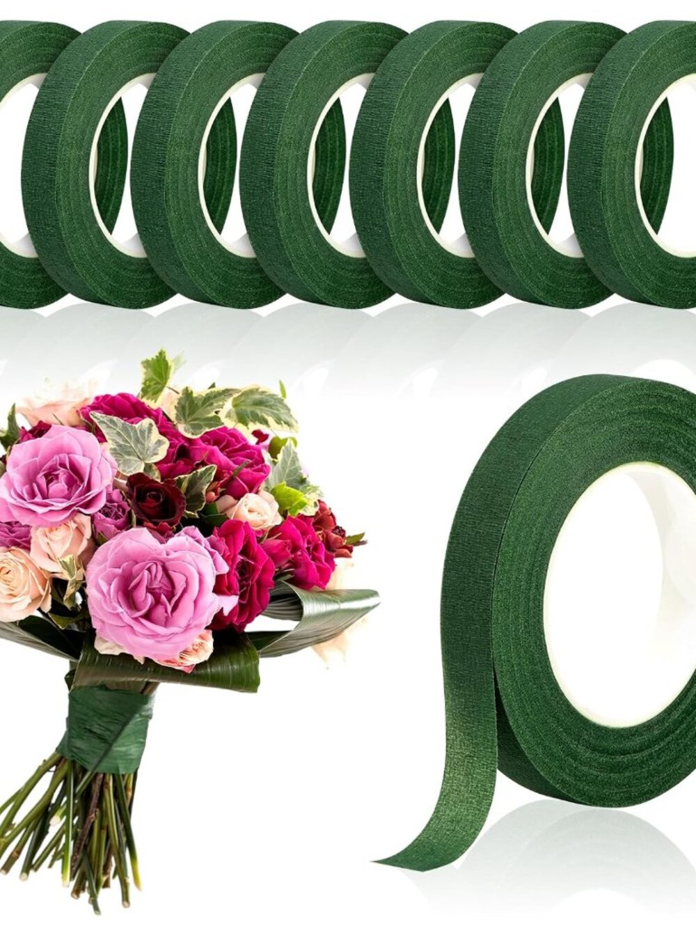 8 Rolls Floral Tape, 1/2" Wide Flower Tape, Green Floral Tape